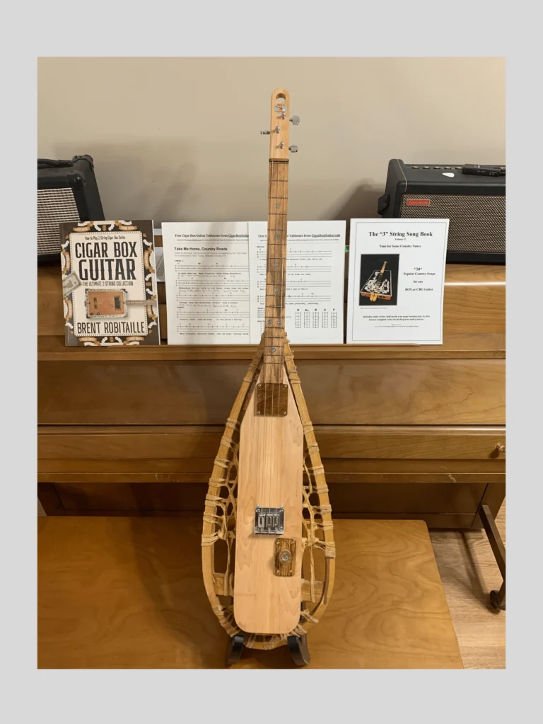 Front, vertical view of Snowshoe guitar