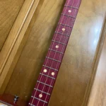 Close-up of the neck: fretboard, Burned in side fret markers, and inlay fret markers - all part of the Wild Raspberry by Bob's 3 Stringers.