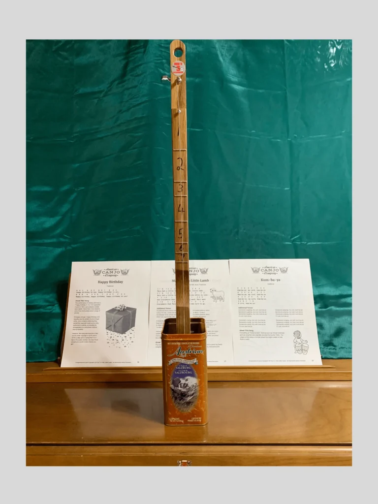 Front vertical view of the Austrian Canjo by Bob's 3-Stringers.