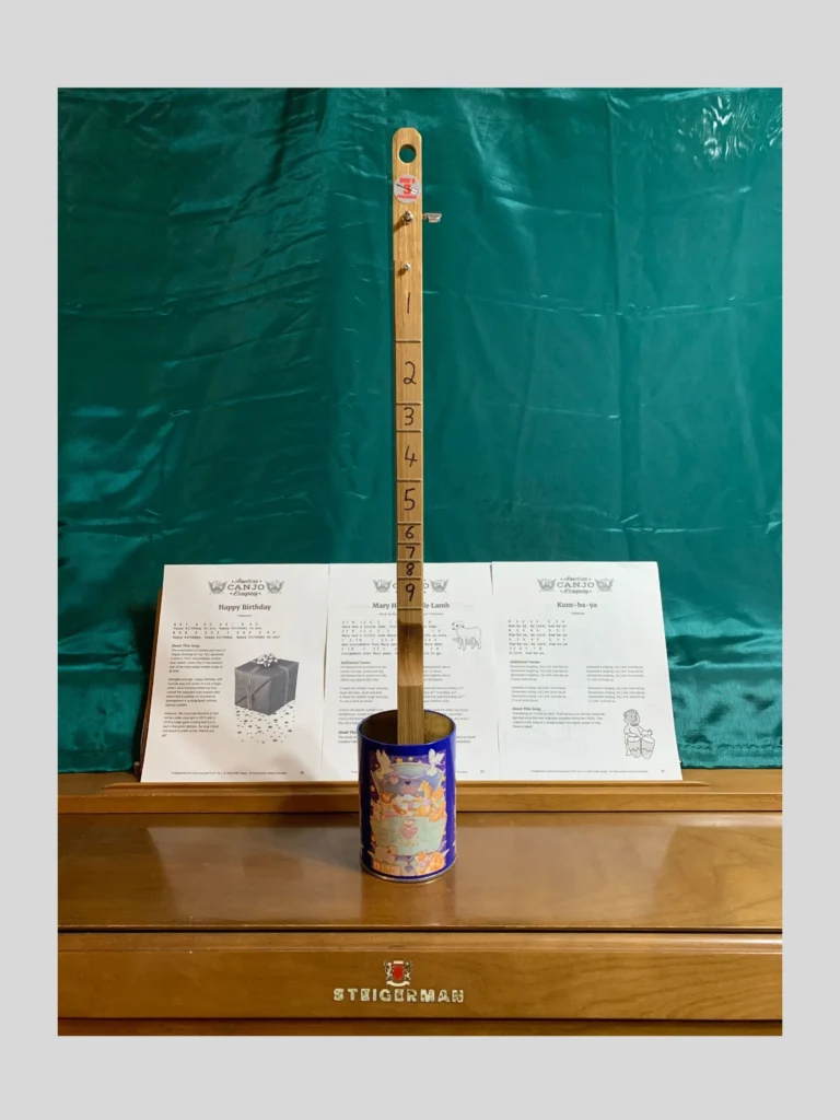 Front vertical view of the Lullaby Canjo by Bob's 3-Stringers.