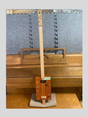 Cohiba left-handed 3 string cigar box guitar handmade by bob hunt in manitoba